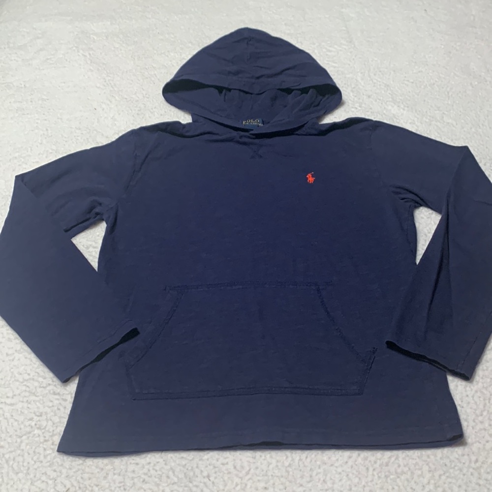 Ralph Lauren Polo Boys Navy Hoodie Tee, EUC, Size Large (14-16)